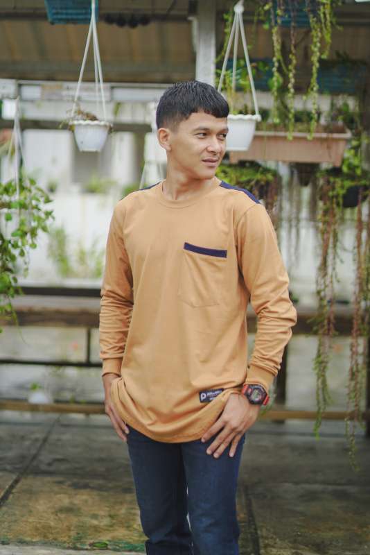 Kaos Kurta Dewasa Premium 100% Katun Cotton Combed 20s Muslim Koko Pria Longlseeve Rib Coklat Almond Navy Peweka